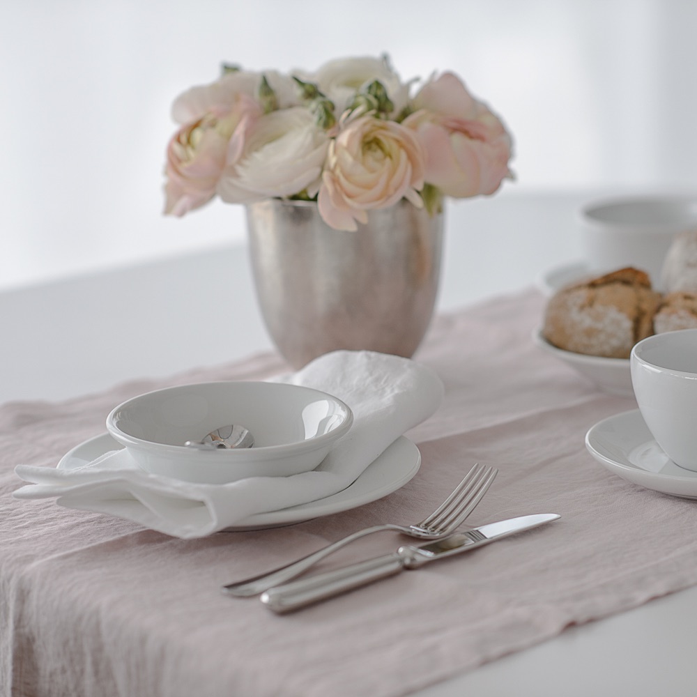 The Linen Company Leinen Wäsche Tischwäsche in rosa und weiß