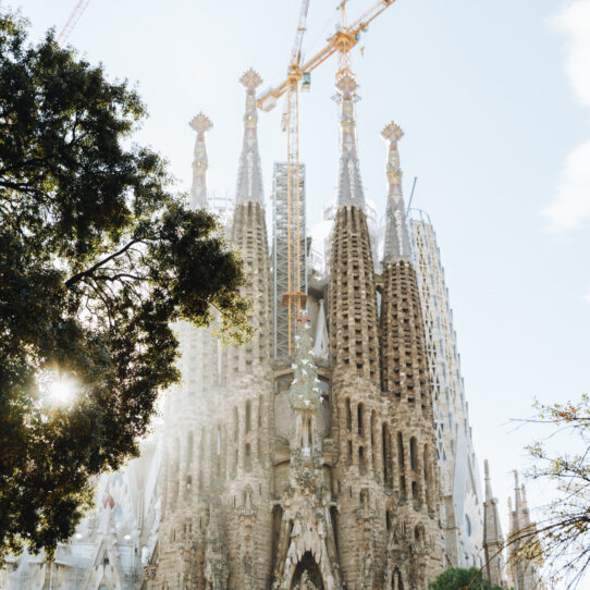 Die Basilika Sagrada Familia und Baukraene