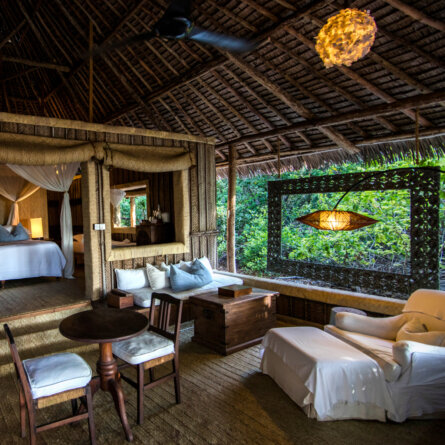 Veranda of guest banda I andBeyond Mnemba Island