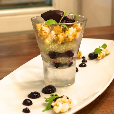 Mio Matto Veganes Restaurant Berlin Dessert mit Popcorn