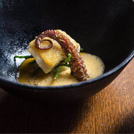 Tante Fichte Berlin Pulpo, Heilbutt Sauce Bourride by Manuel Krug