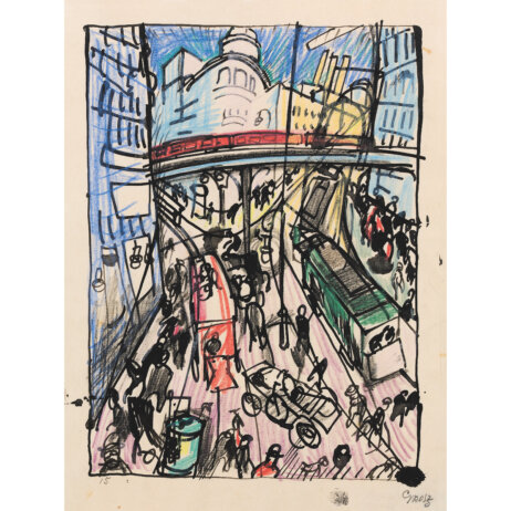 George Grosz Strae mit Hochbahnbrücke, 1915 Estate of George Grosz, Princeton VG Bild-Kunst, Bonn 2022