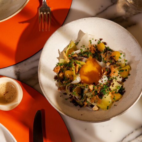 Restaurant le Dali I leek-feuille-a-feuille-egg-yolk-truffle-vinaigrette-agathwhatyouneed